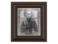 Серебряная икона «Николай Чудотворец» в рамке
